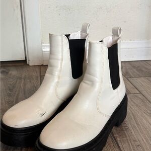 Forever 21 White Platform Chelsea Boots with Black Elastic